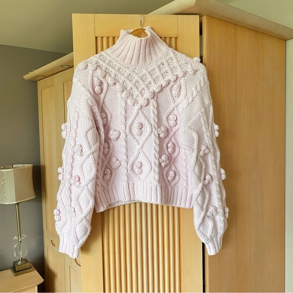 Zara chunky cable knit turtleneck sweater pink - Picture 3 of 6
